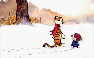 Calvin and Hobbes walking in snow 300 px wide