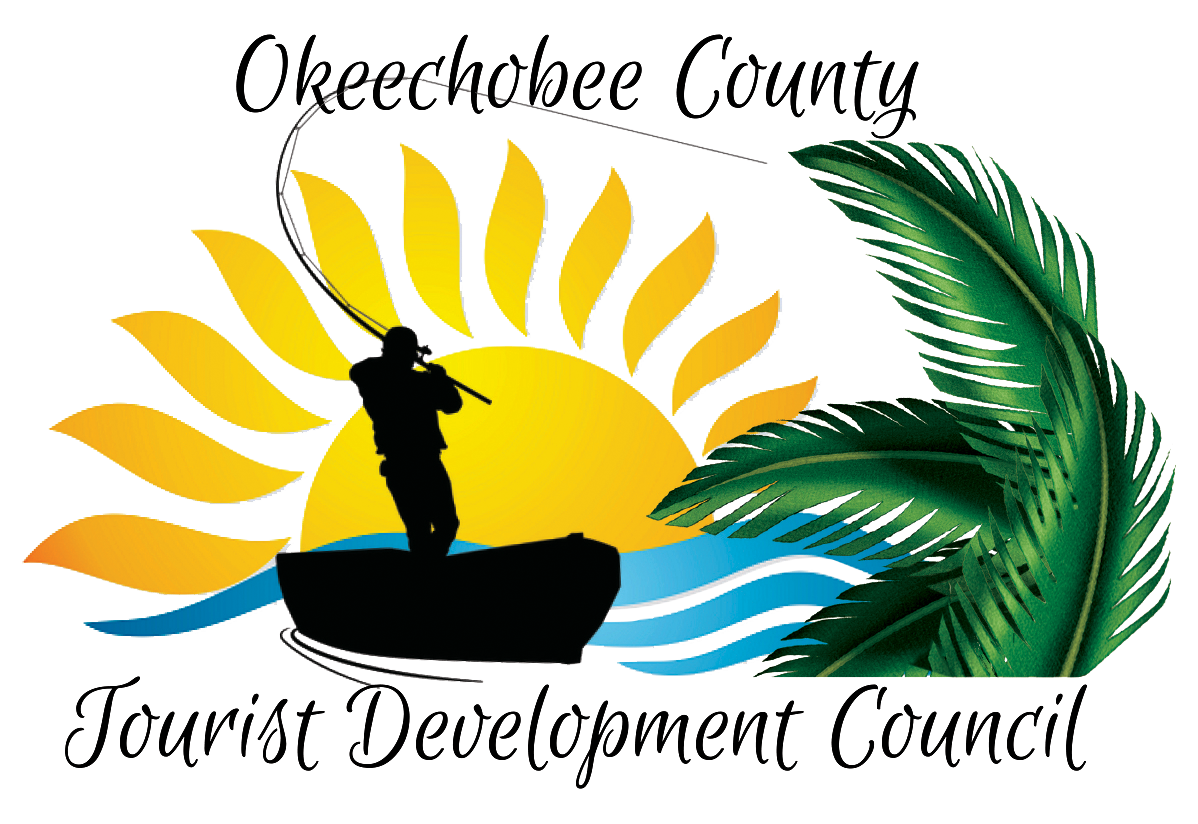 new tdc logo with fisherman palm fronds water and sun with okeechobee county tourist development council
